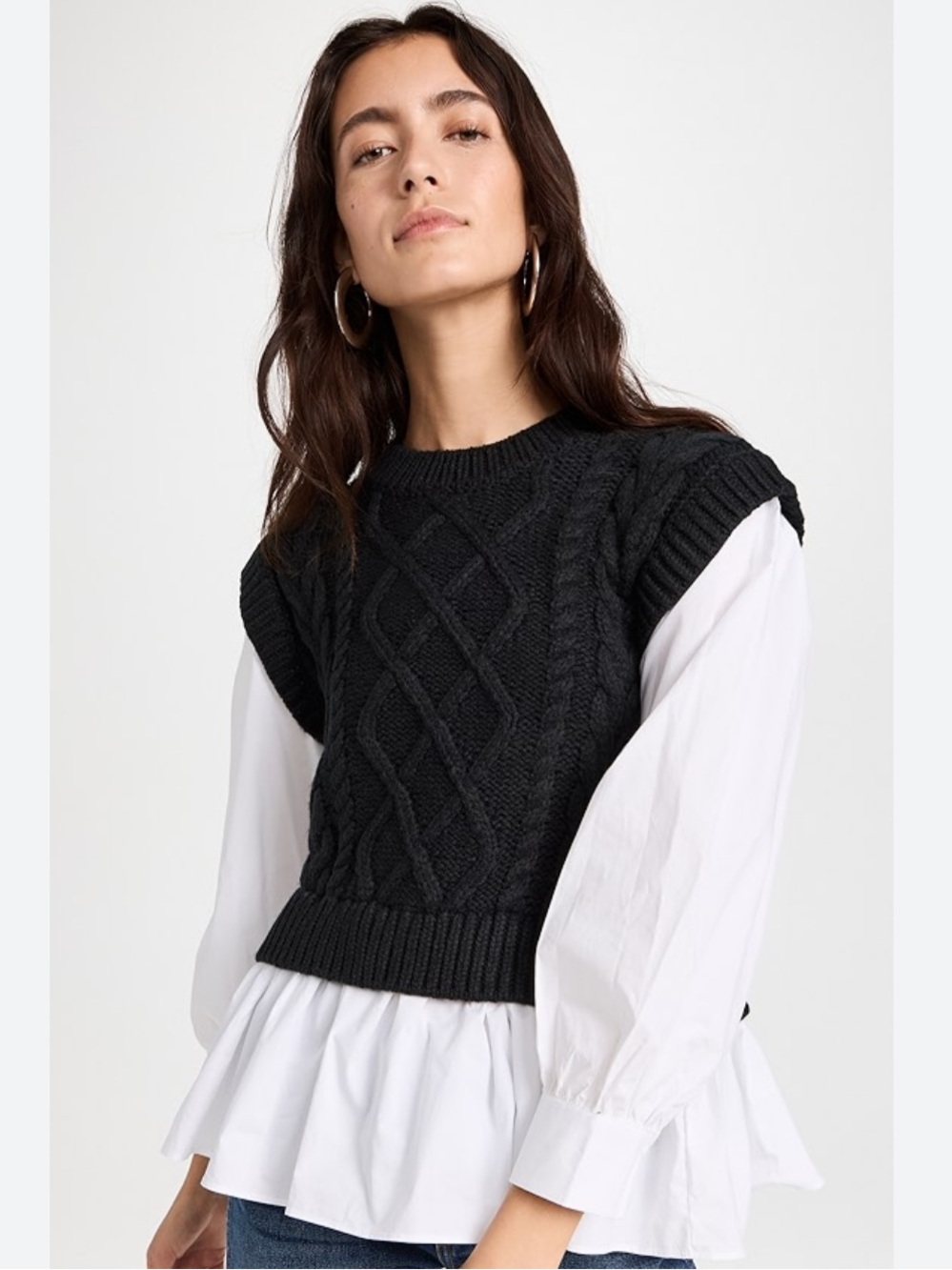AVANTLOOK KNIT CROP OVERLAY CONCEPT BLACK & WHITE LONG SLEEVE BLOUSE TOP SZ XS